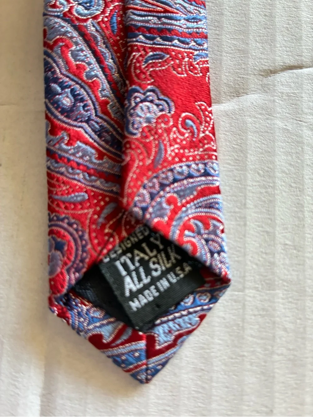 Red and Blue paisley Jacquard Patterned Men's Tie by Patrick James